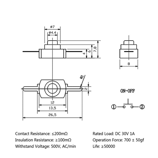 10 шт. 1208YD DC 1A/30 В 12*8 мм черный/белый мини-кнопочный переключатель для электрического фонаря самоблокирующийся ВКЛ-ВЫКЛ