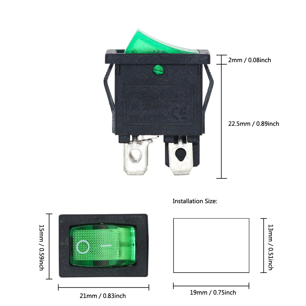 5 шт. красный/зеленый/черный 2 положения ВКЛ/ВЫКЛ 4 контакта кулисный переключатель для лодки 6A250VAC/10A125VAC KCD1 выключатель питания 15x21 мм
