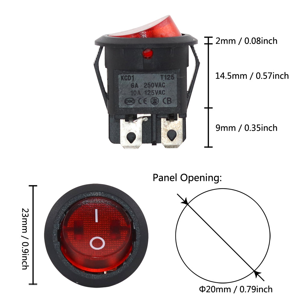 5 шт. 20 мм круглый кулисный переключатель с квадратным основанием 4 контакта переменного тока 250 В 6 А/125 В 10 А ВКЛ/ВЫКЛ 2 положения 4 фута переключатели мощности черный/красный