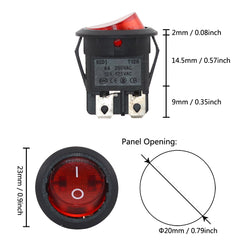 5 шт. 20 мм круглый кулисный переключатель с квадратным основанием 4 контакта переменного тока 250 В 6 А/125 В 10 А ВКЛ/ВЫКЛ 2 положения 4 фута переключатели мощности черный/красный