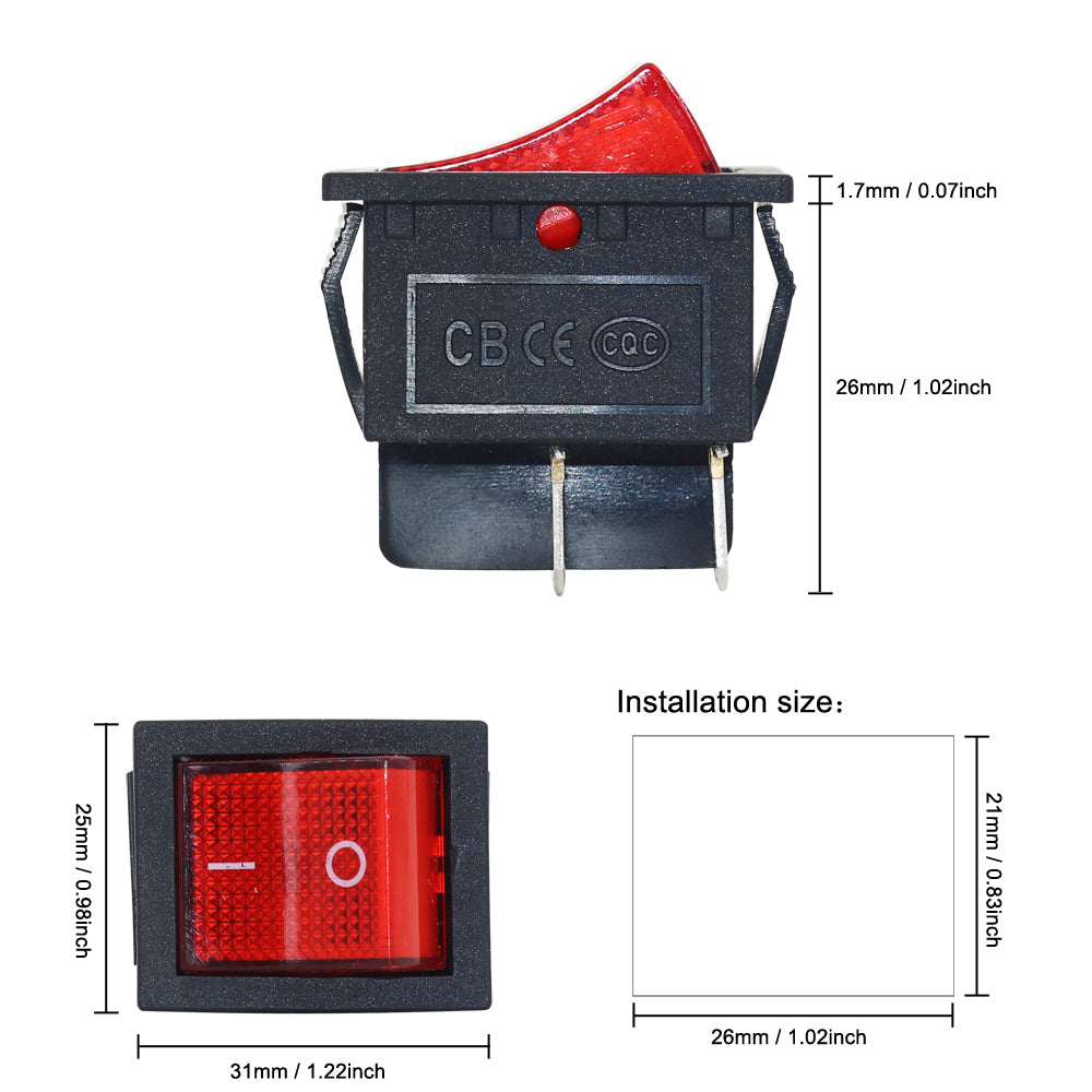 5 件装 KCD4 双刀单掷开关 4 针摇杆船用开关 25x31 毫米 16A/20A AC 250V/125V 红绿蓝黄 LED 发光