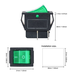 5 件装 KCD4 双刀单掷开关 4 针摇杆船用开关 25x31 毫米 16A/20A AC 250V/125V 红绿蓝黄 LED 发光