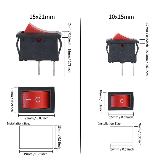 5 шт. кулисный переключатель 3A250VAC/6A250VAC Snap ON-OFF I/O SPST 2-контактный 2-позиционный переключатель питания для мини-лодки 10x15 мм/15x21 мм