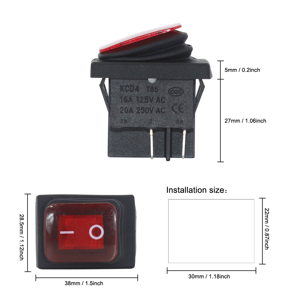 5 шт. KCD4 водонепроницаемый кулисный переключатель для лодки, 4 контакта с защелкой, ВКЛ-ВЫКЛ, 16 А, 250 В, со светодиодным выключателем питания, красный/зеленый/синий/желтый/черный
