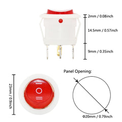 5 шт., 20 мм, круглый кулисный переключатель KCD1, красный/черный/белый, 3/4 контакта, переключатели питания ON-OFF-ON 6A/250VAC 10A125VAC